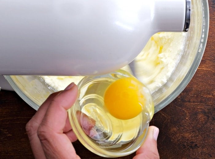 Adding the eggs.