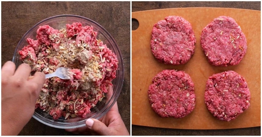 Assembling the burgers.