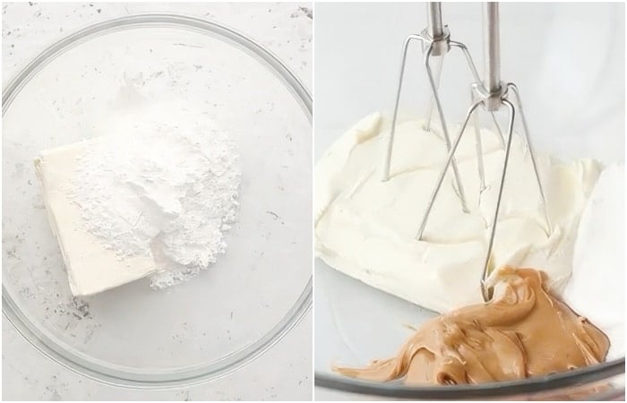 Mixing the peanut butter filling.