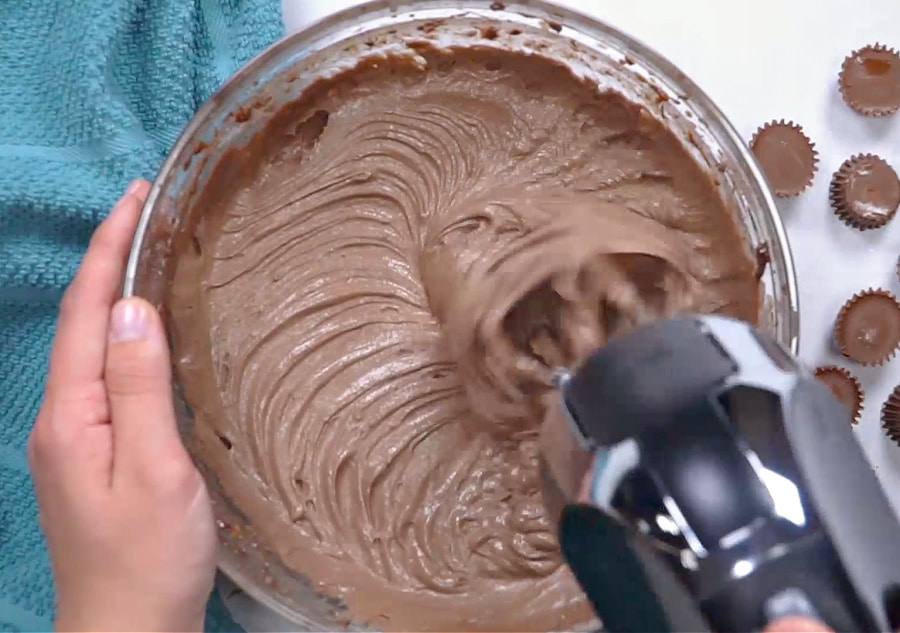 Mixing cake batter.