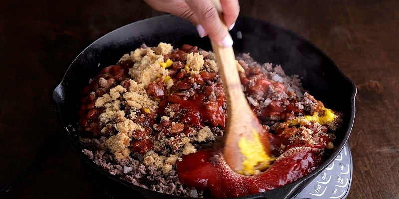 Adding the sloppy joe ingredients.