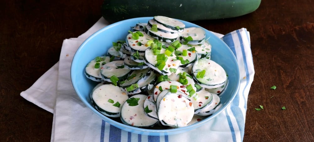 Finished recipe in blue bowl.