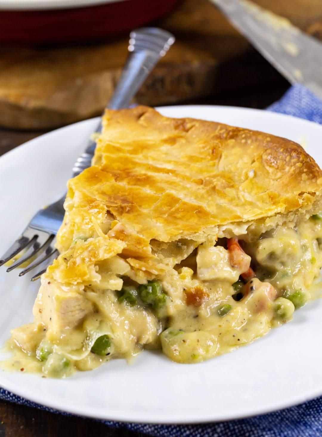 Cheesy Chicken Pot Pie slice on a plate.