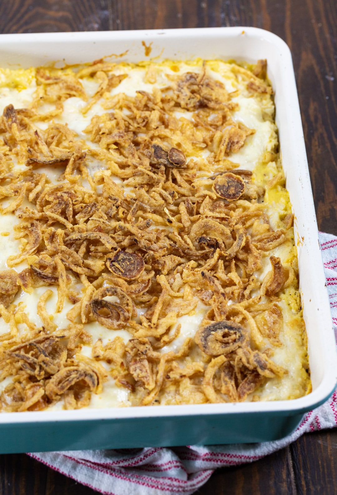 Cooked Casserole in baking dish.