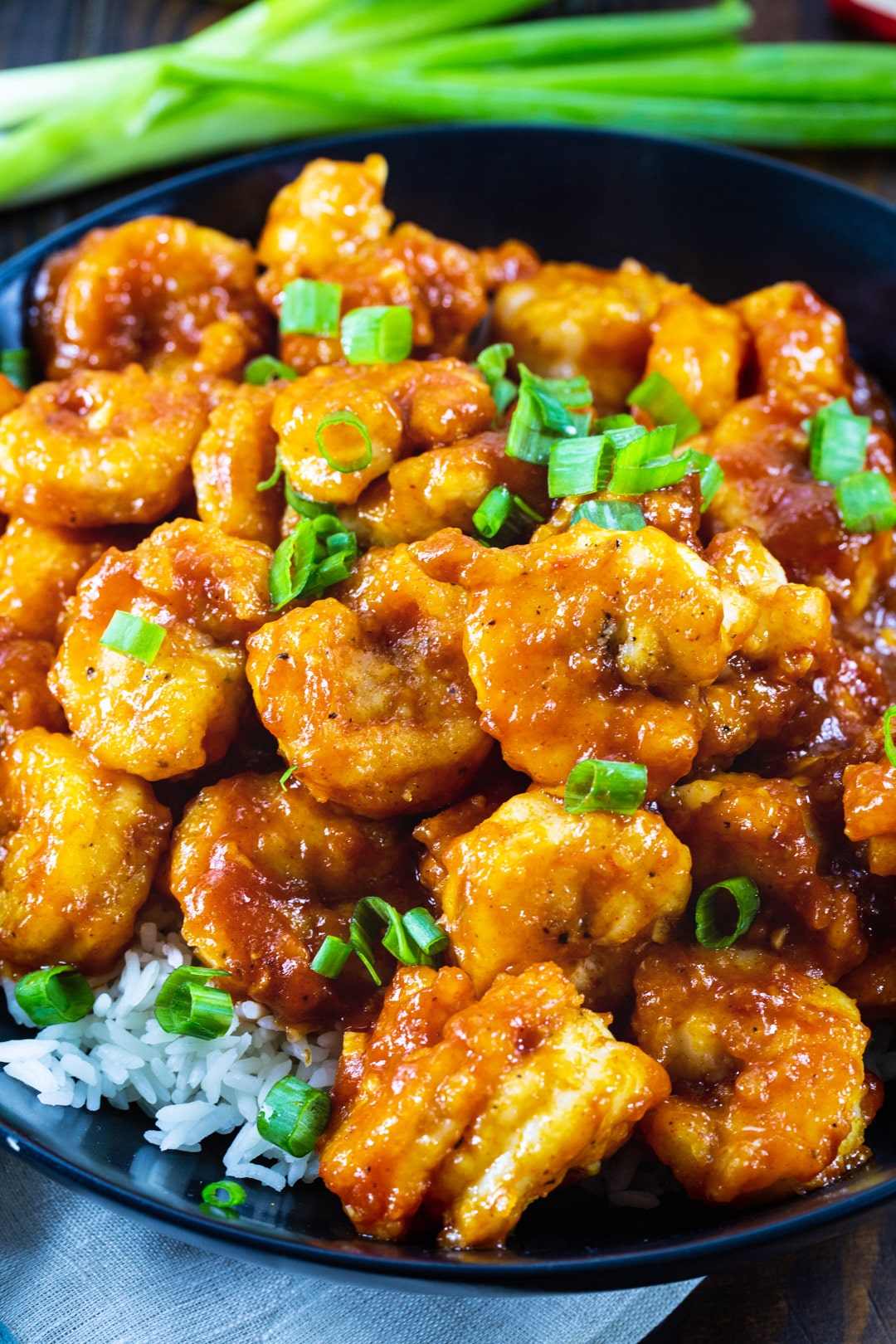 Gochujang Shrimp over white rice.