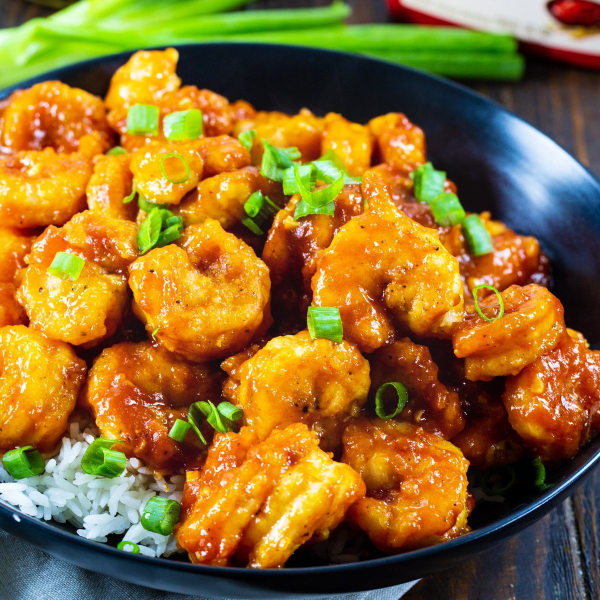 Gochujang Shrimp over white rice.