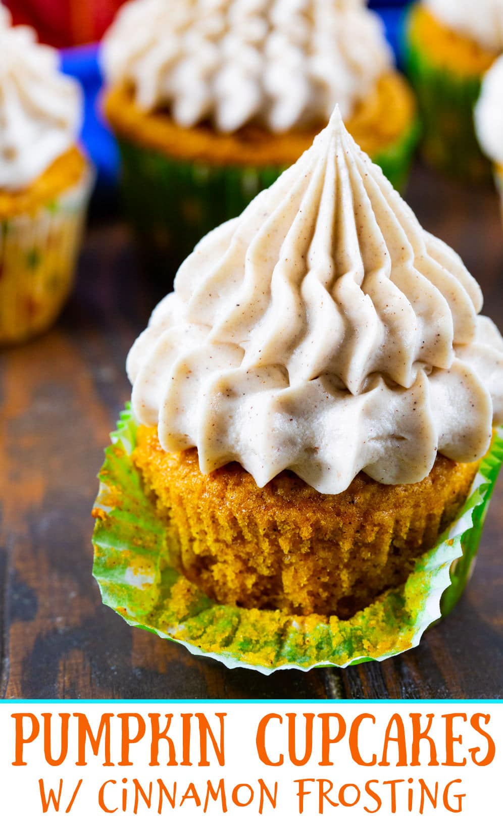 Pumpkin Cupcake with cupcake liner pulled down.