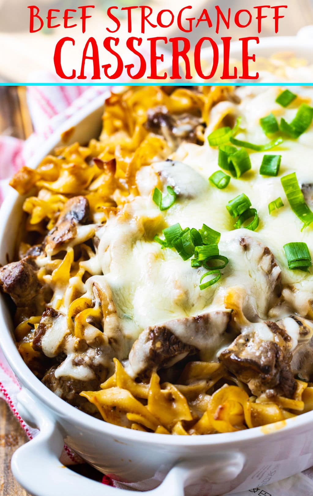 Beef Stroganoff Casserole in casserole dish.