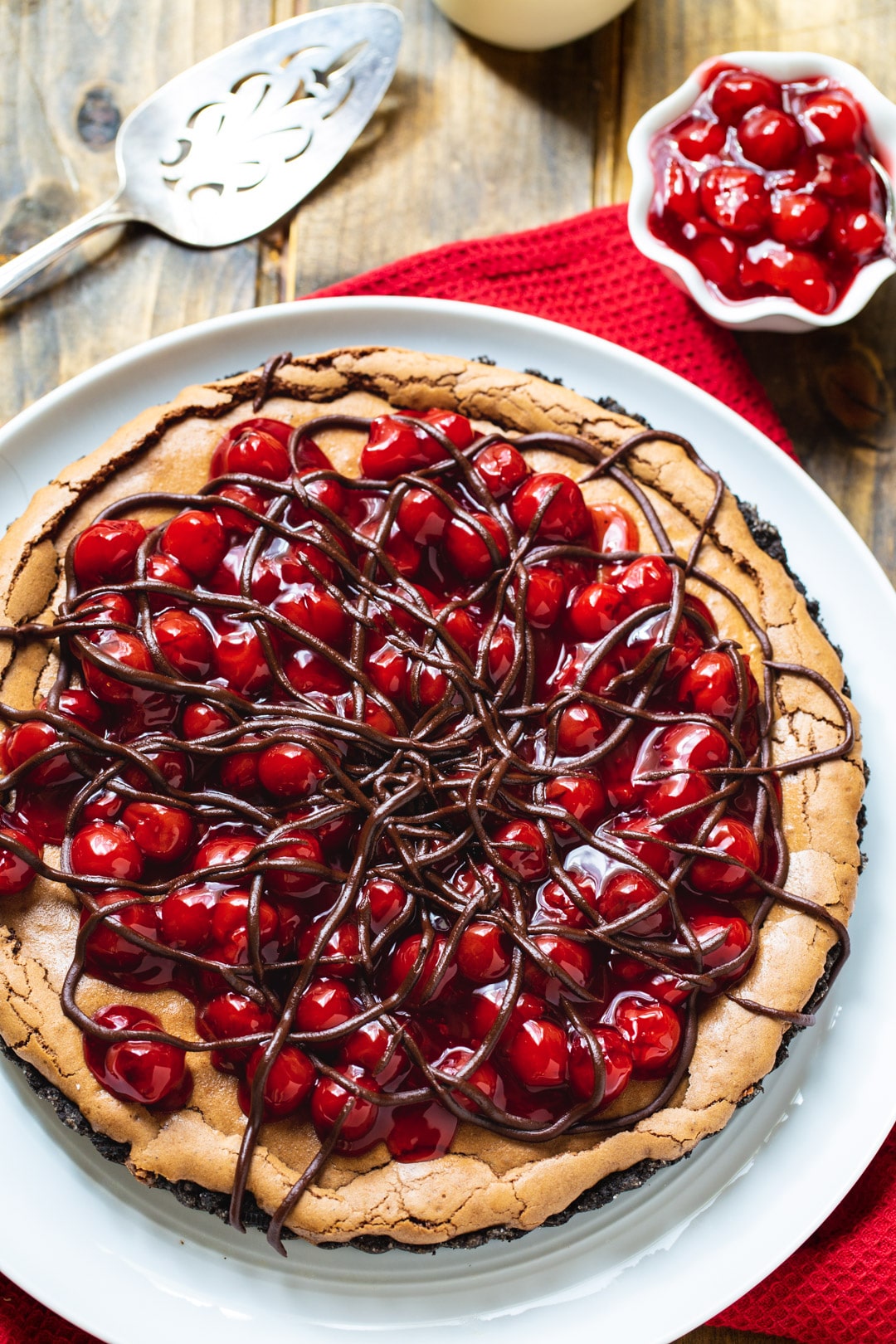 Black Forest Tart and a bowl full of cherries.