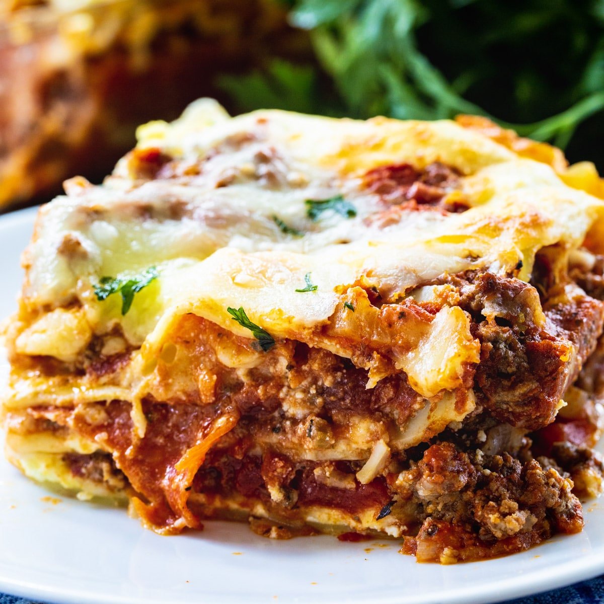 Slice of Cream Cheese Lasagna on a plate.