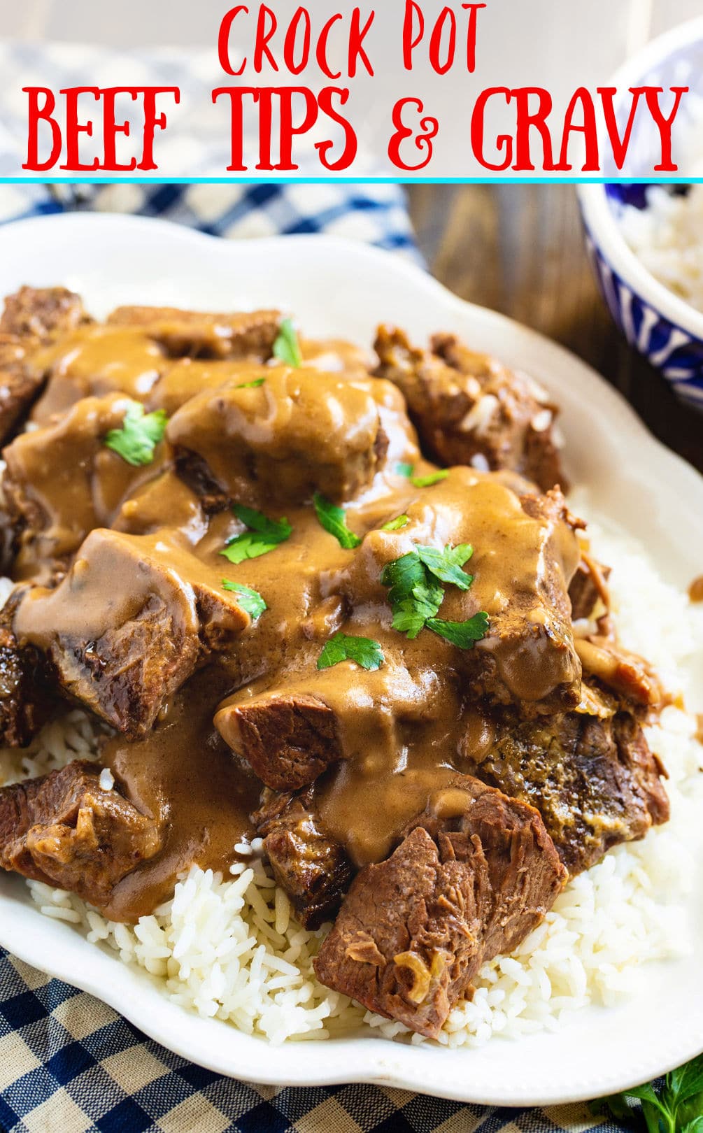 Beef Tips and Gravy served over white rice.