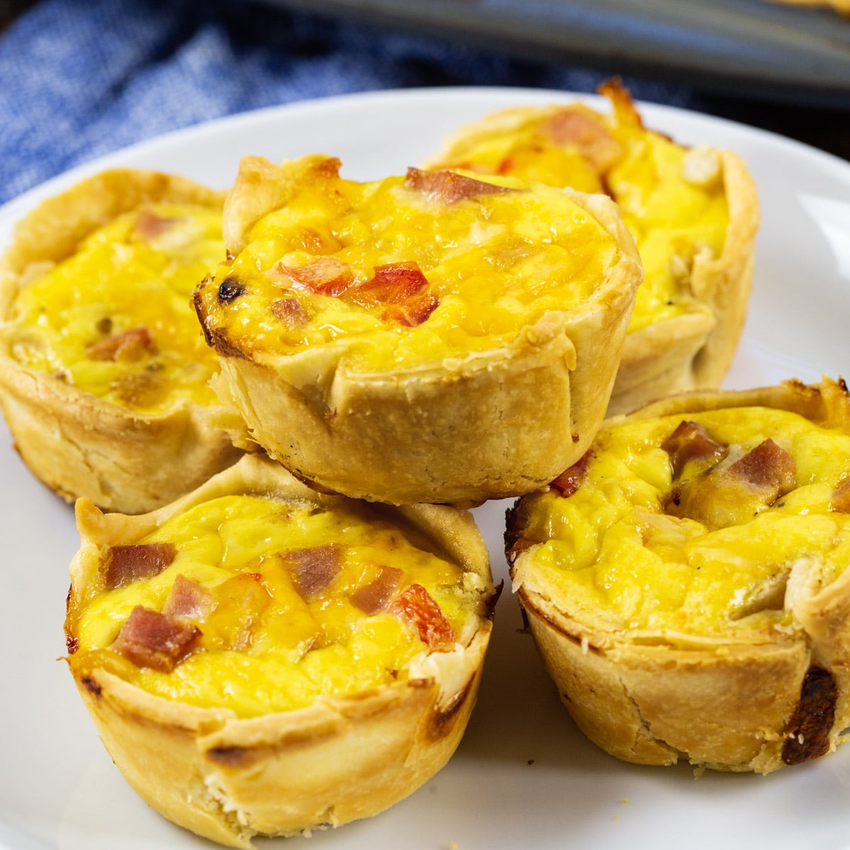Mini Ham and Cheese Quiche on a plate.