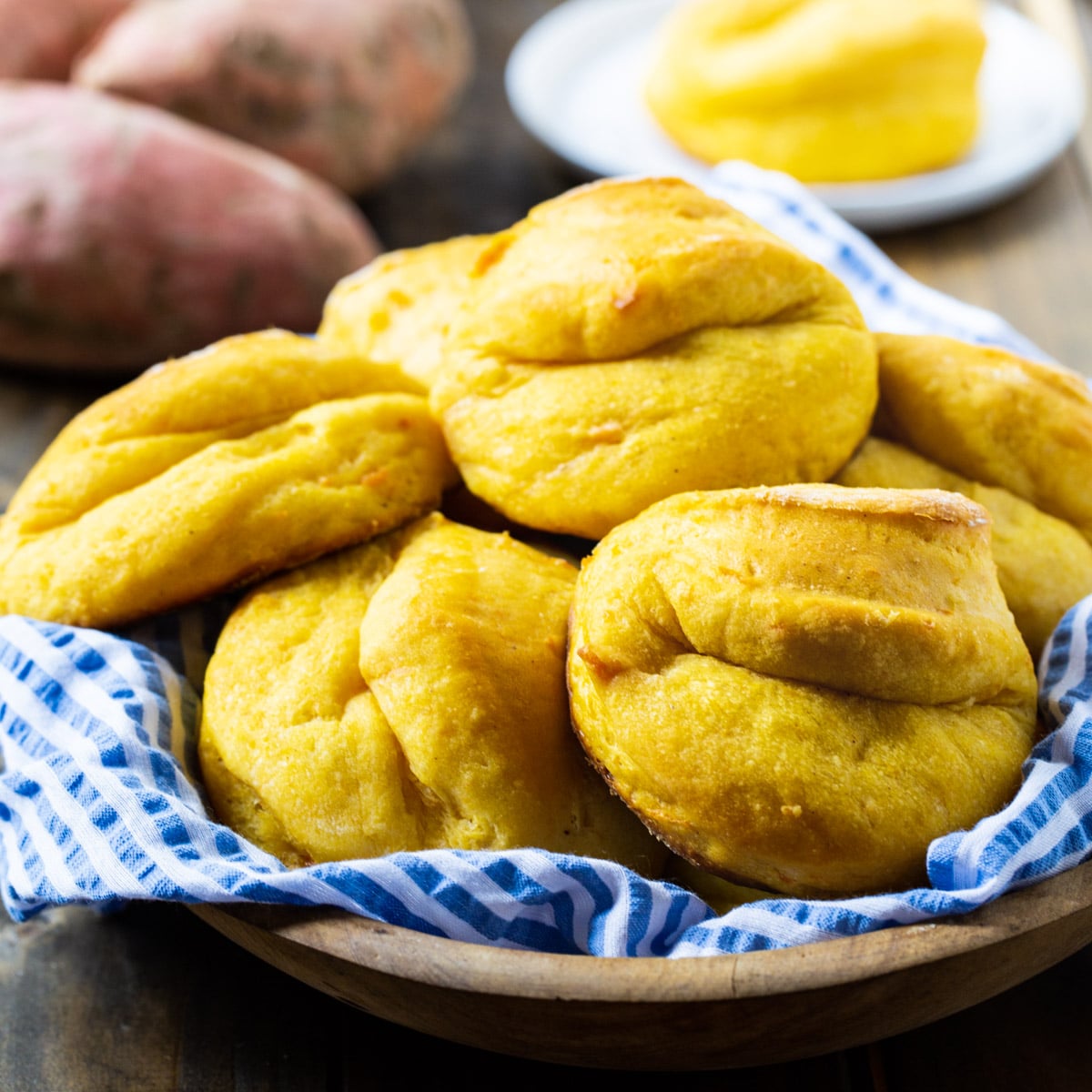 Sweet Potato Rolls in a basket.