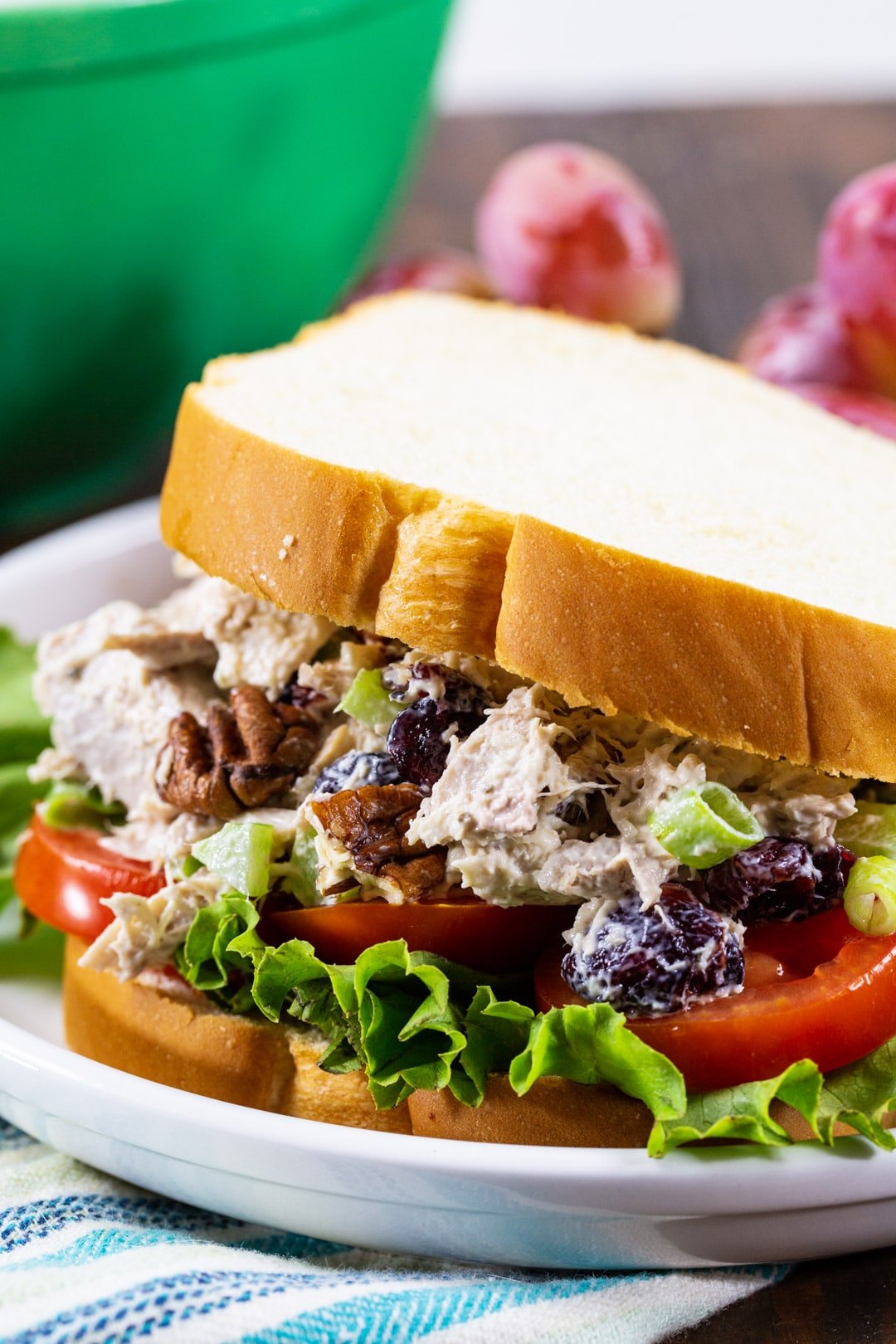 Turkey Salad sandwich with lettuce and tomato.