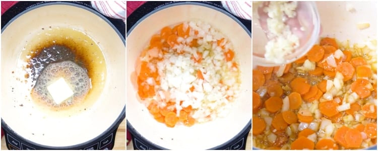 Cooking the onion, carrots and garlic.