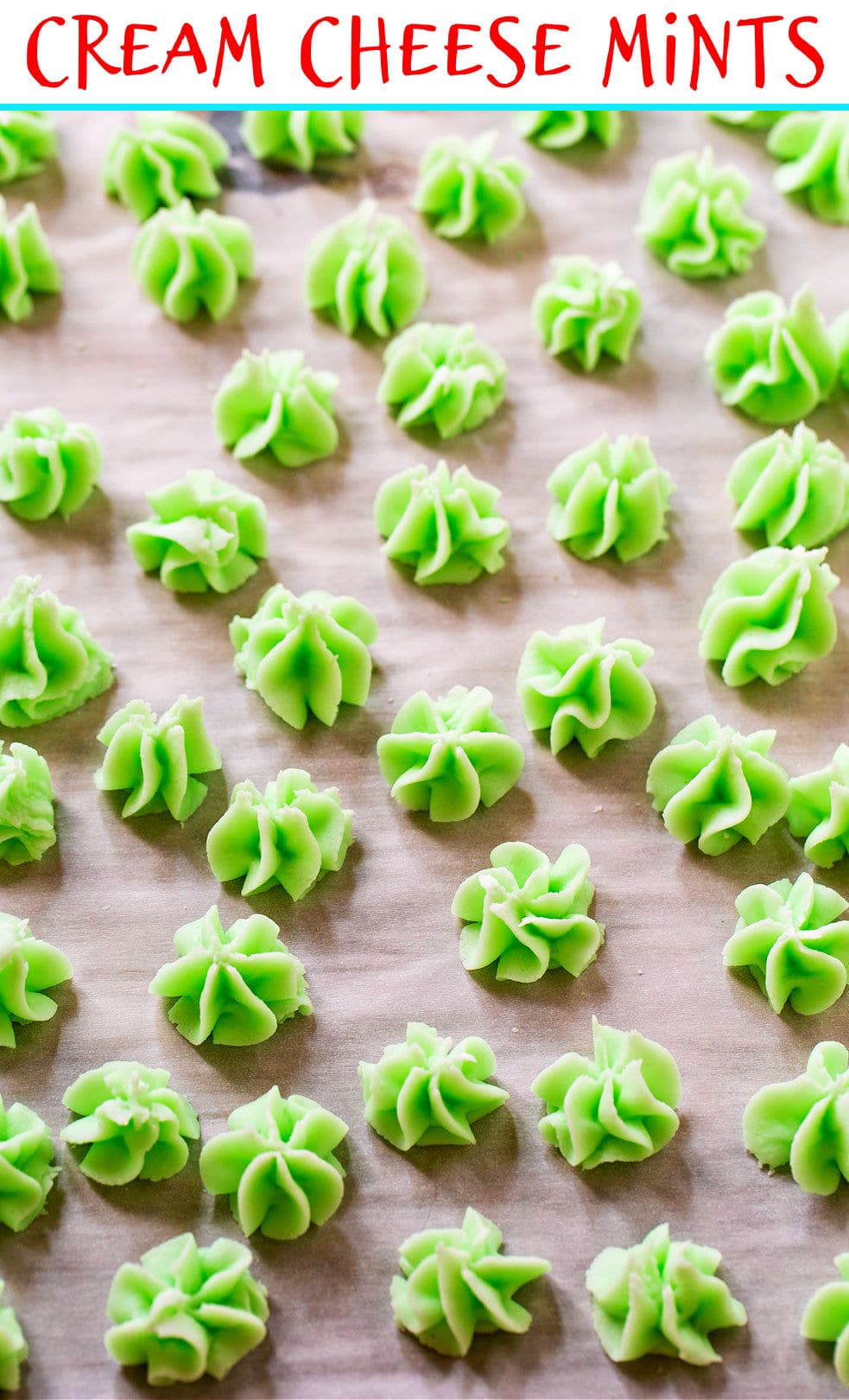 Mints spread out on parchment paper.