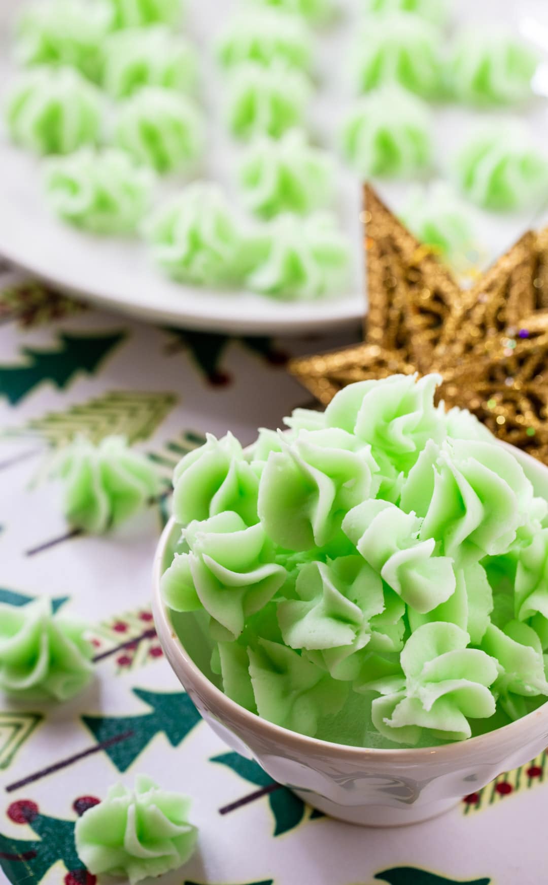 Cream Cheese Mints in a white bowl.