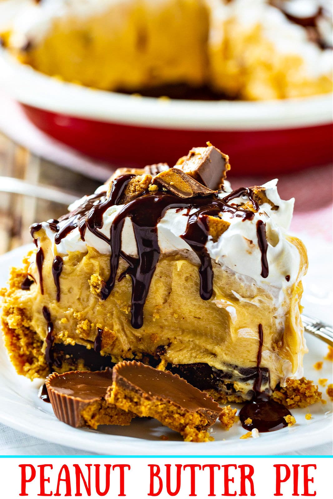 Peanut Butter Pie slice on a plate.