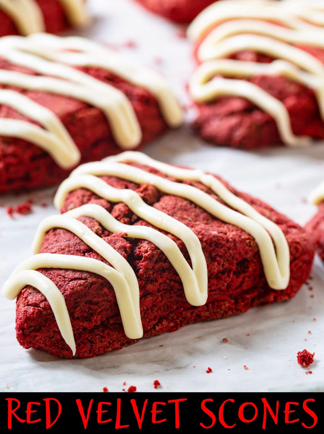 Red Velvet Scones with Cream Cheese Glaze.