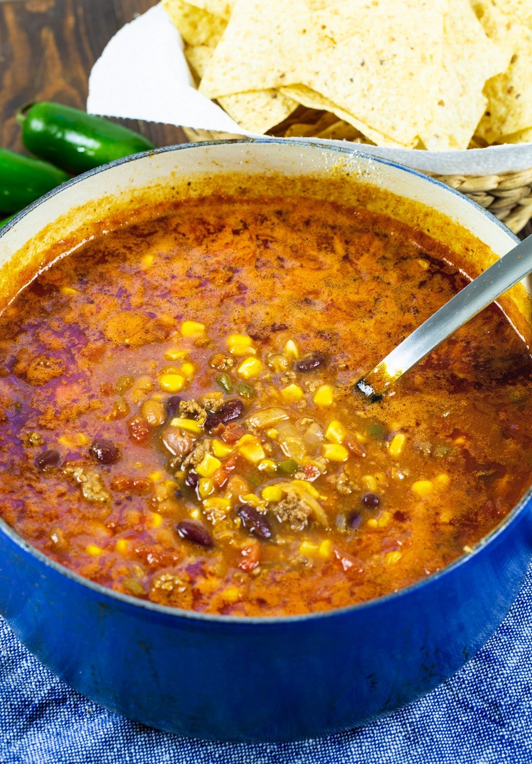 Easy Taco Soup in a Dutch oven.