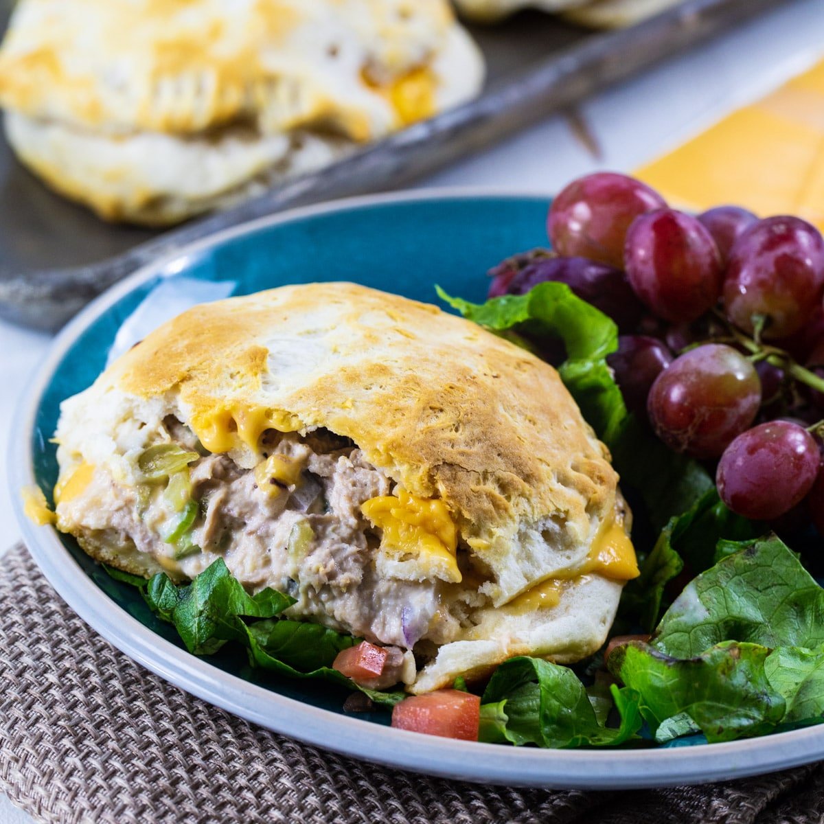 Biscuit Tuna Melts on a plate.