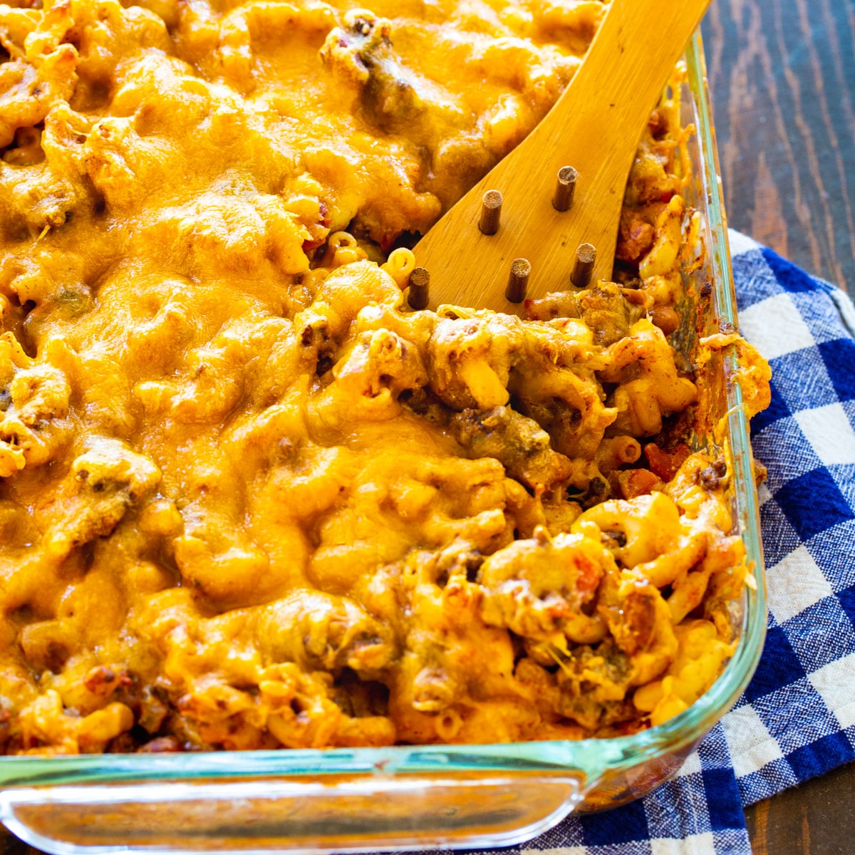 Chili Mac in a 9x13-inch baking dish.