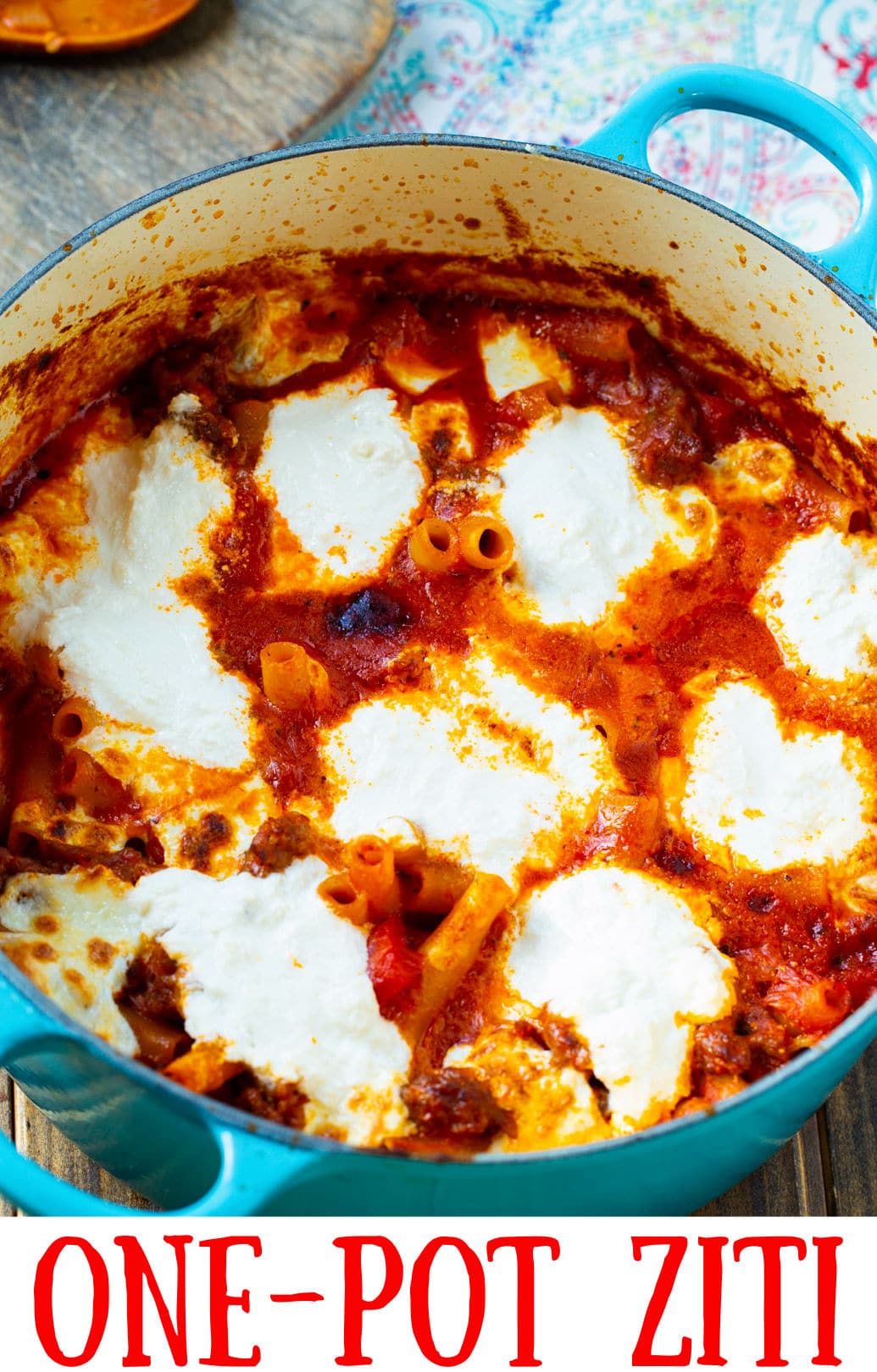 Ziti in Dutch oven.