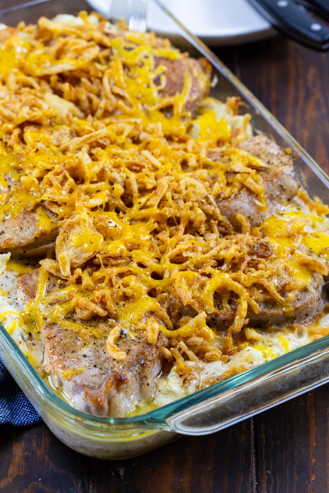 Pork Chop Casserole in baking dish.