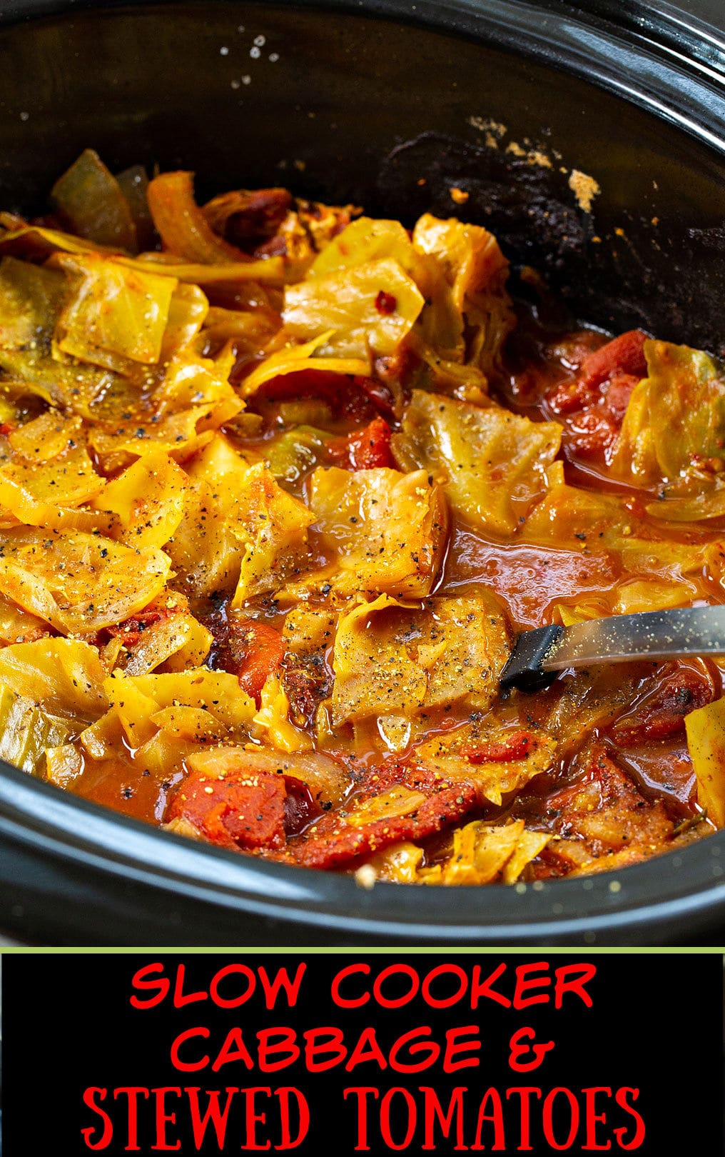 Cabbage and Stewed Tomatoes in a slow cooker.