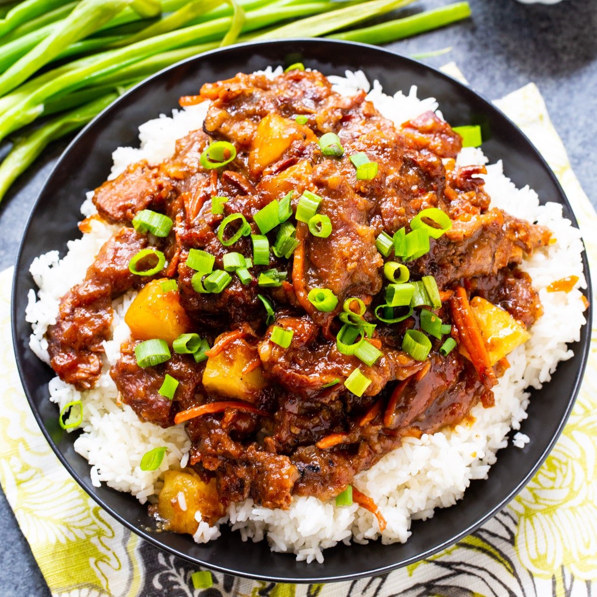 Mongolian Beef served over white rice.