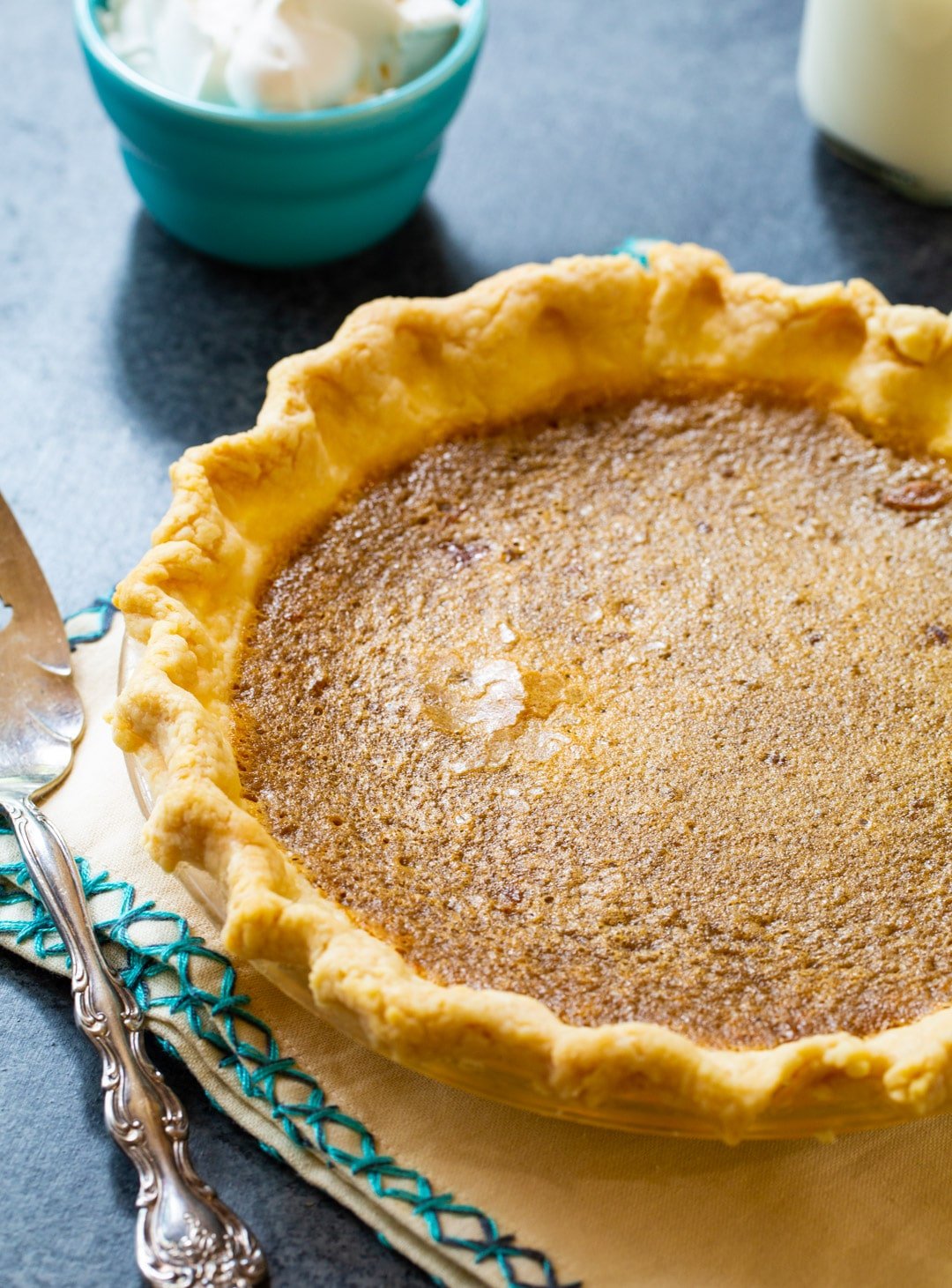 Whole pie in a pie plate.