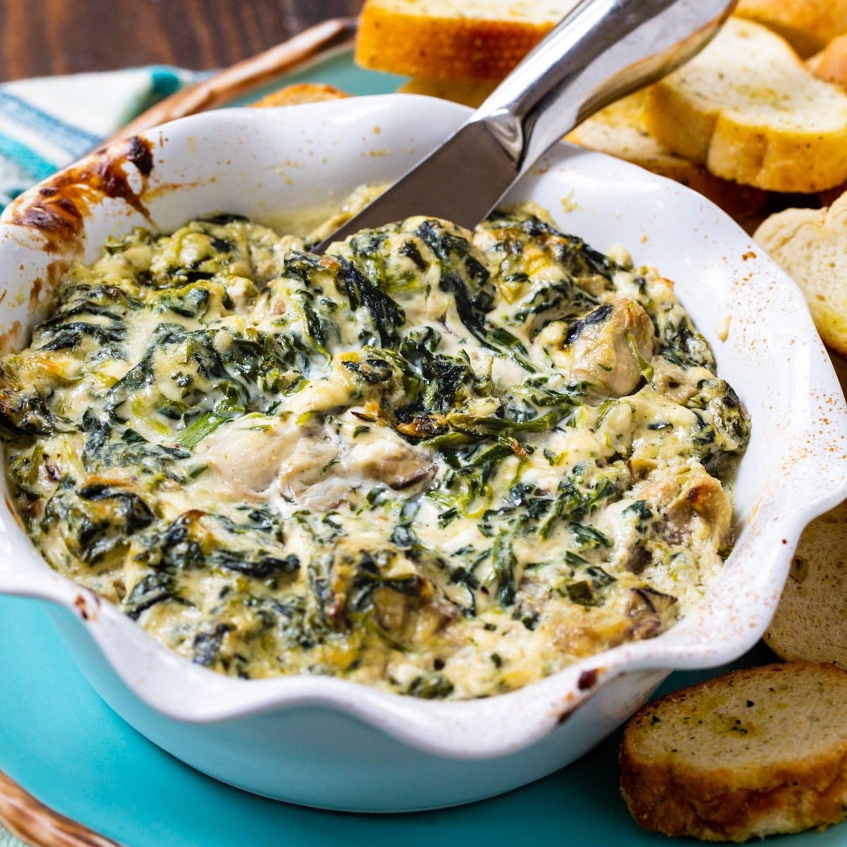 Oysters Rockefeller Dip in a small baking dish.