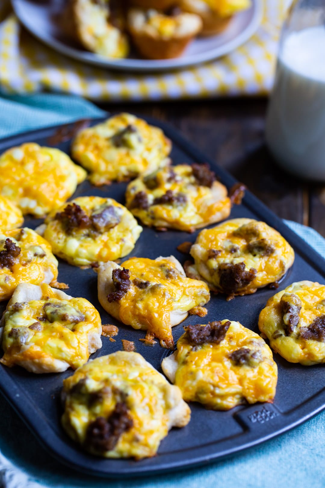 Mini Sausage Biscuit Cups in muffin tin.