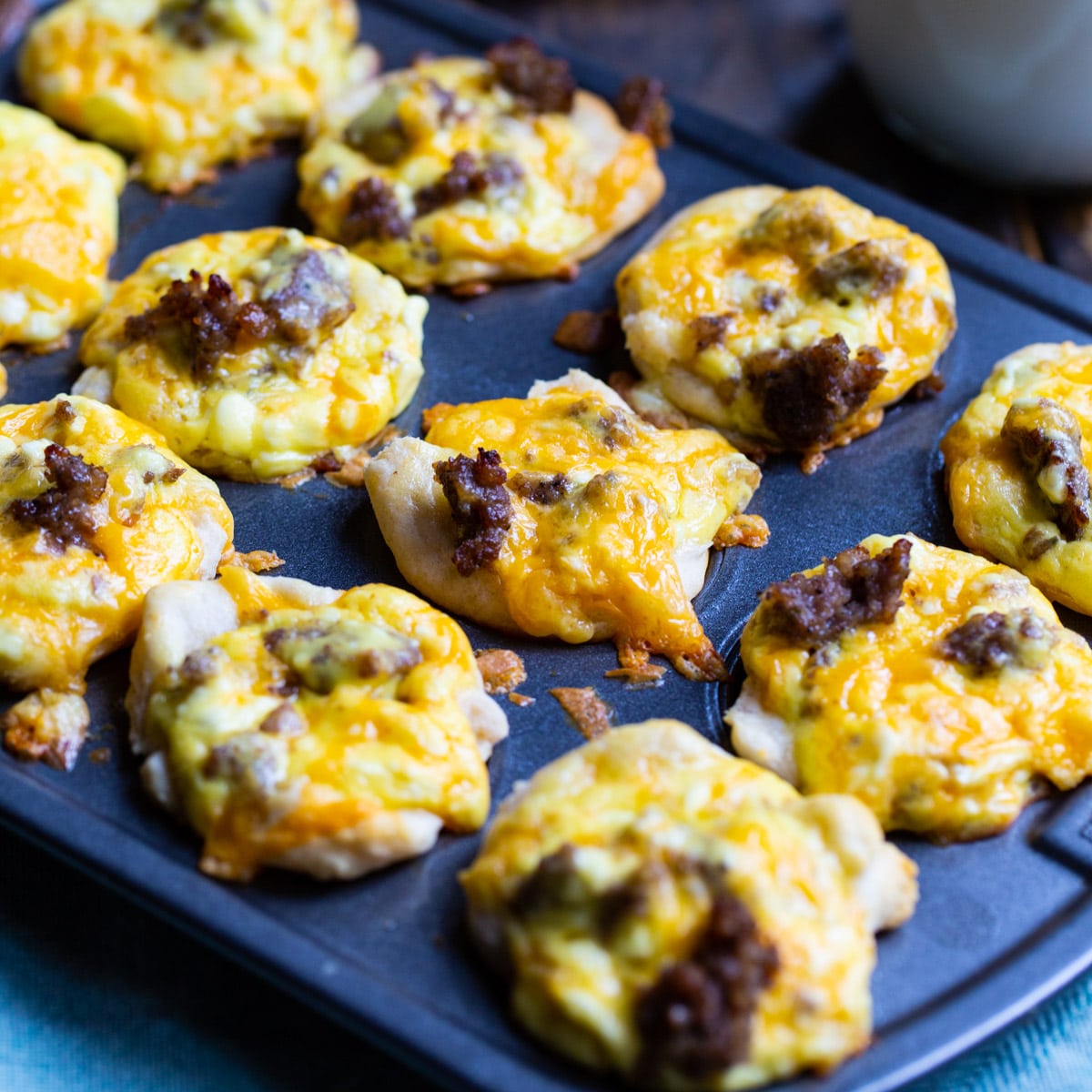 Sausage Biscuit Cups in a mini muffin tin.