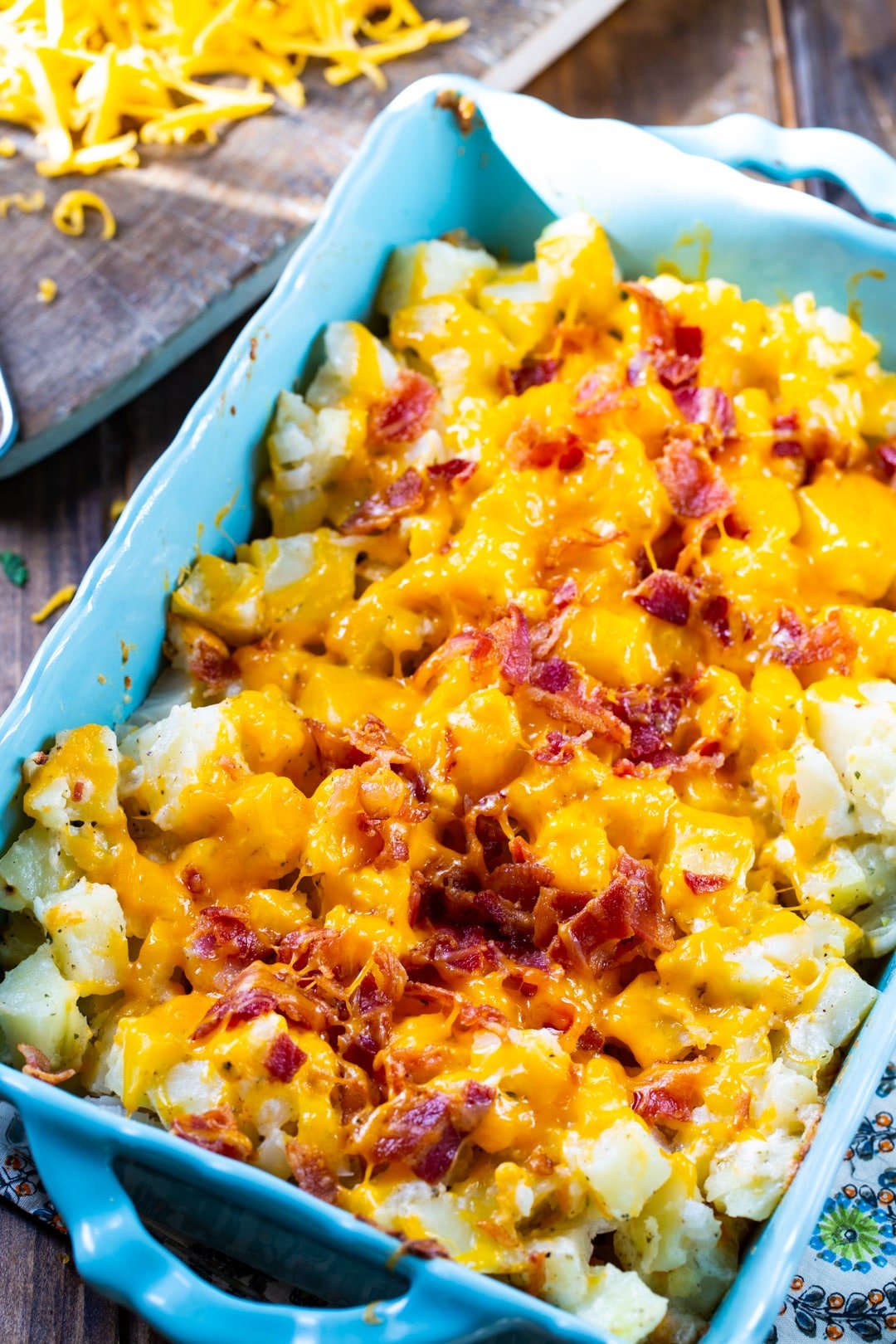 Bacon Ranch Potatoes in baking dish.