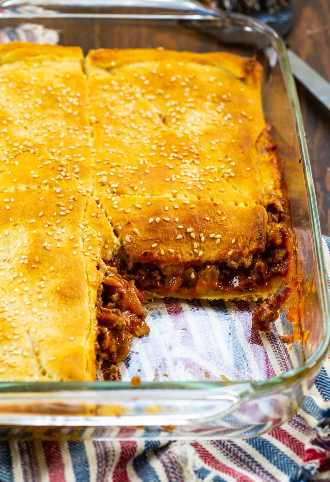 Sloppy Joe Crescent Squares in a 9x13-inch baking dish.