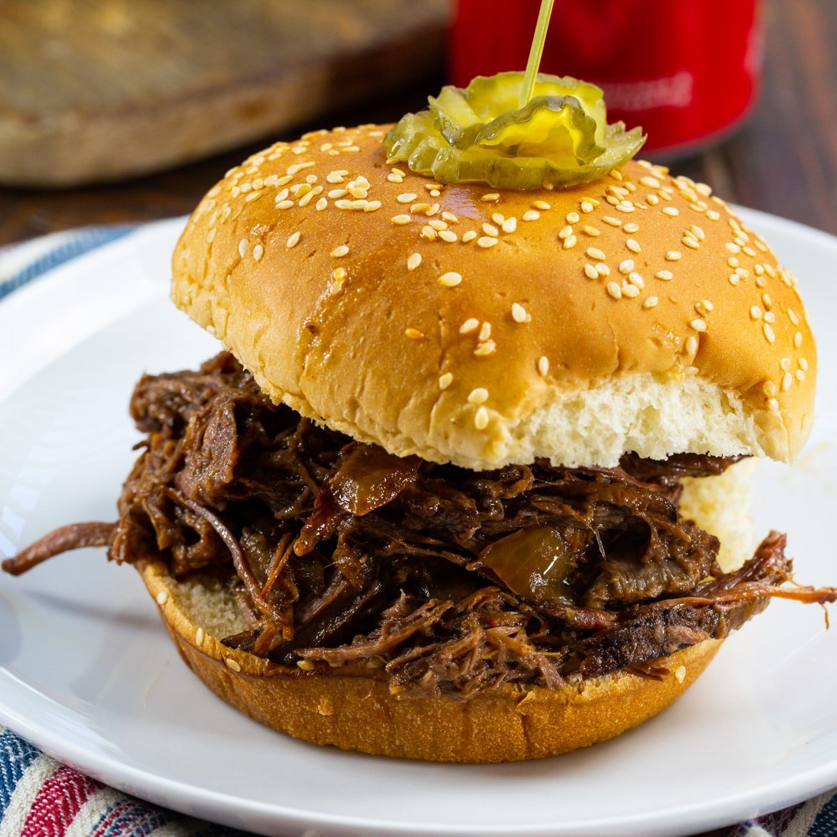 Slow Cooker BBQ Beef on a bun.