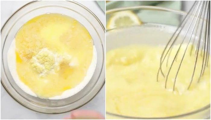 Mixing batter.