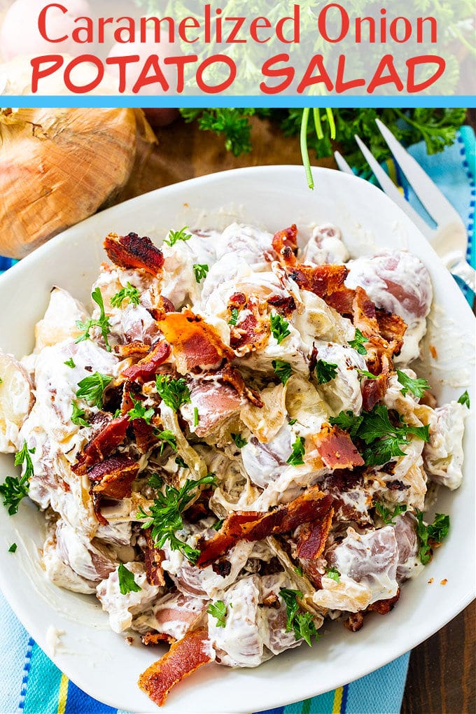 Caramelized Onion Potato Salad in serving bowl.