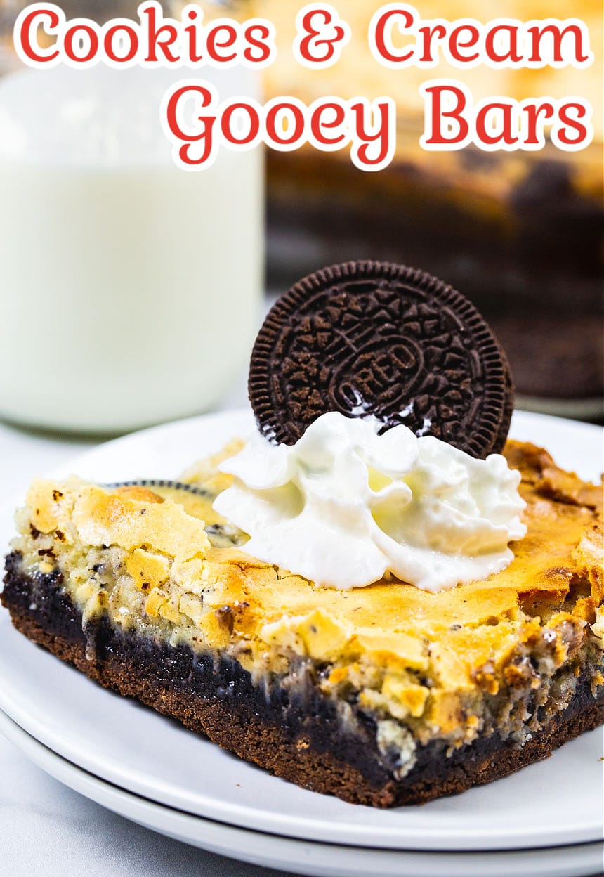 Cookies and Cream Gooey Bar on a small plate.