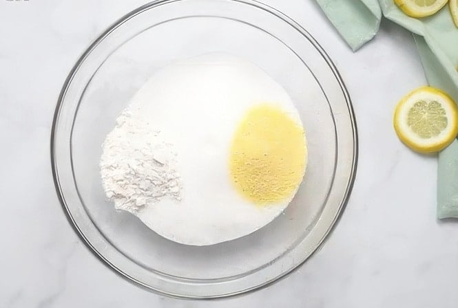 Dry ingredients in bowl.