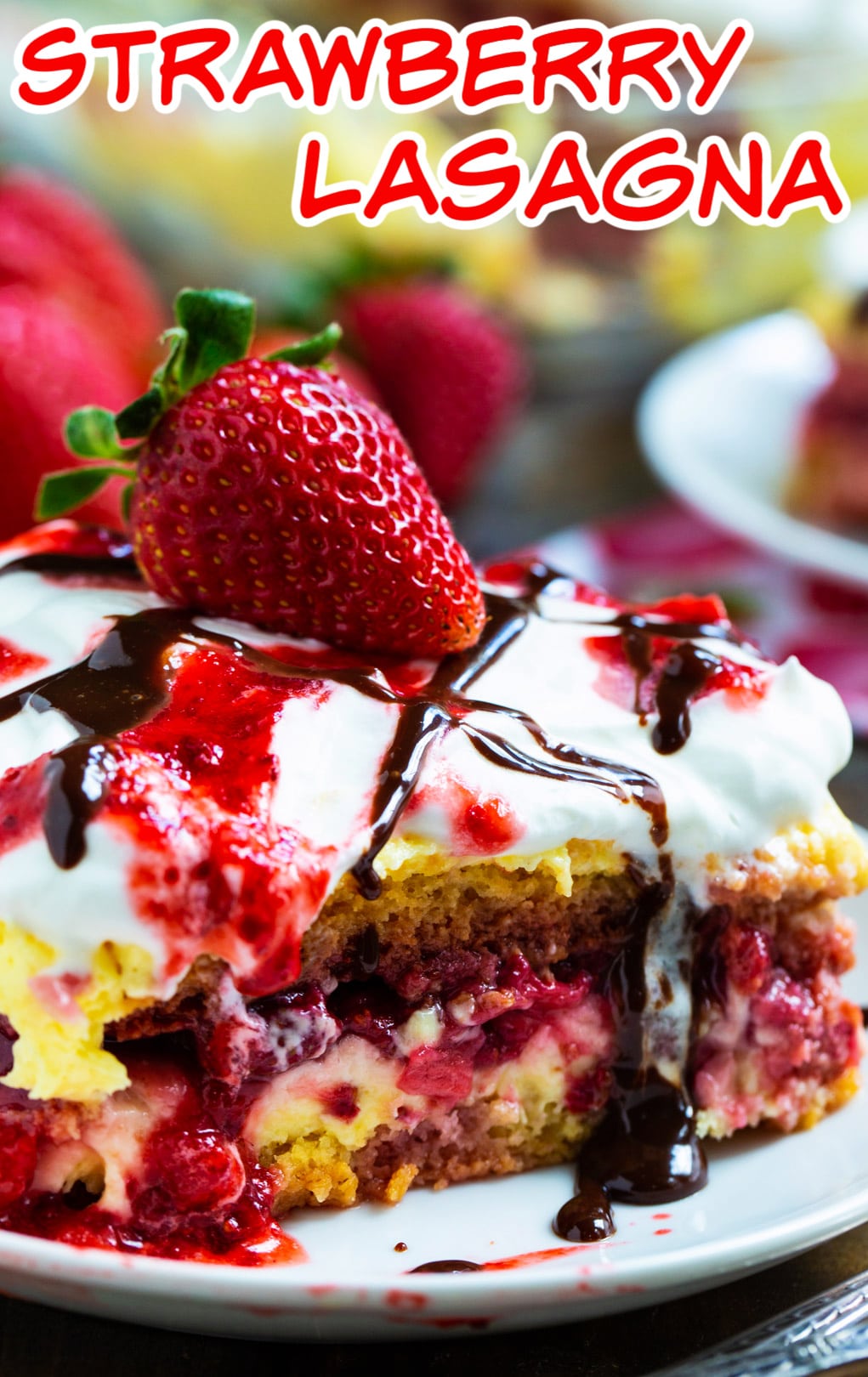 Slice of Strawberry Lasagna on a plate.