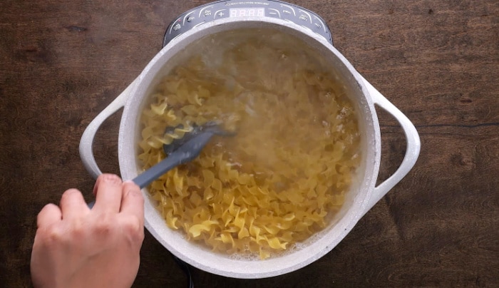Cooking the noodles.