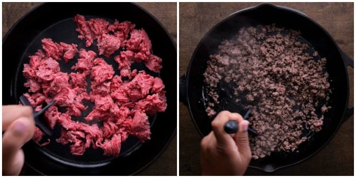 Ground beef cooking.