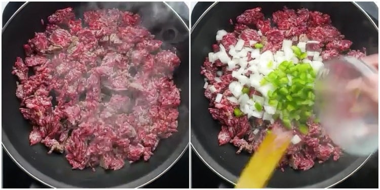 Ground beef mixture being cooked.