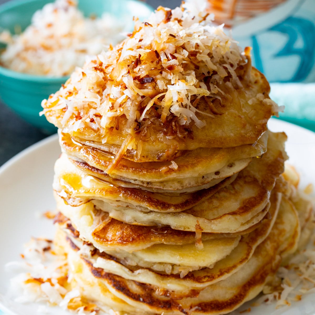 Stack of Coconut Pancakes.