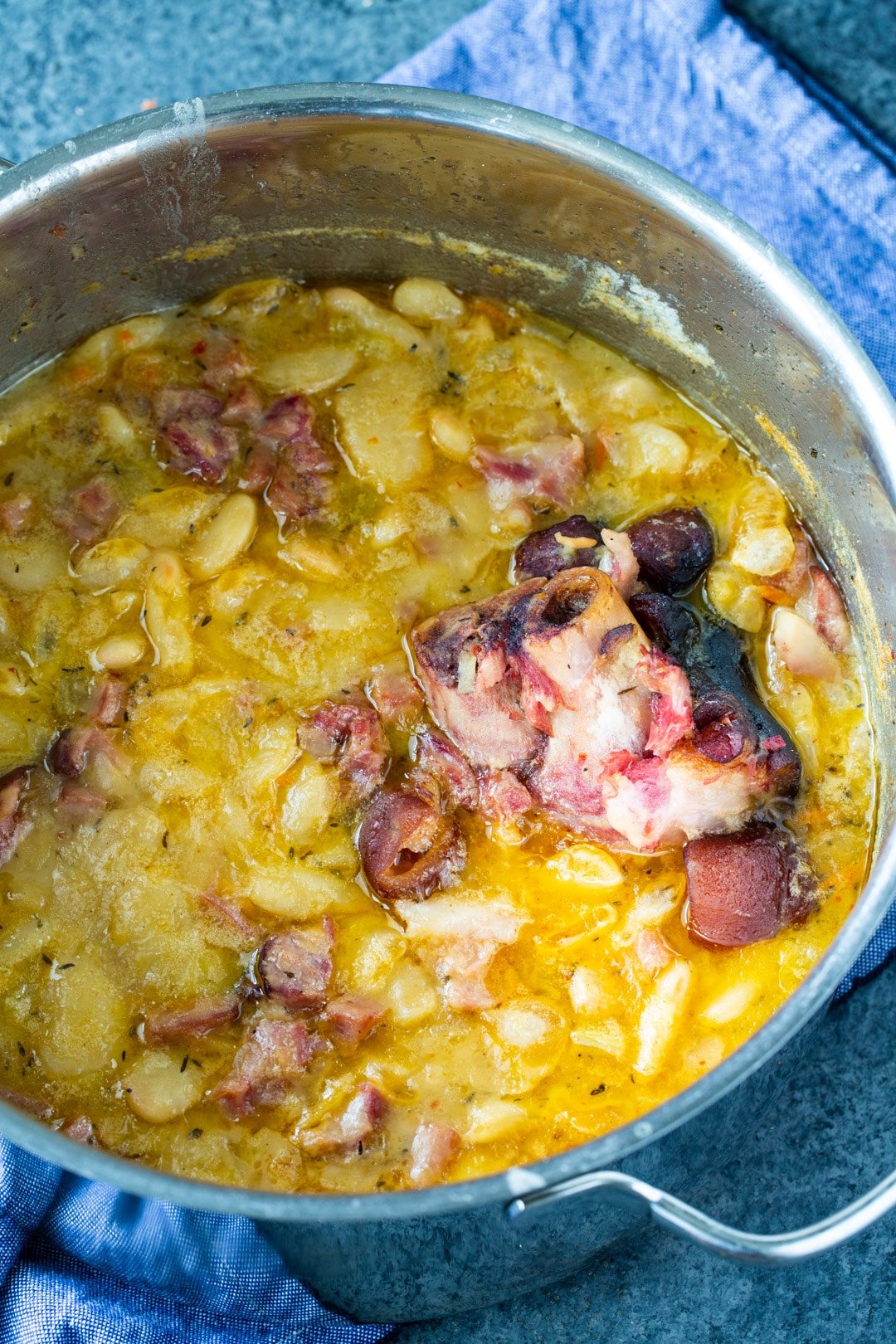 Butter Beans and ham hock cooking in Dutch oven.