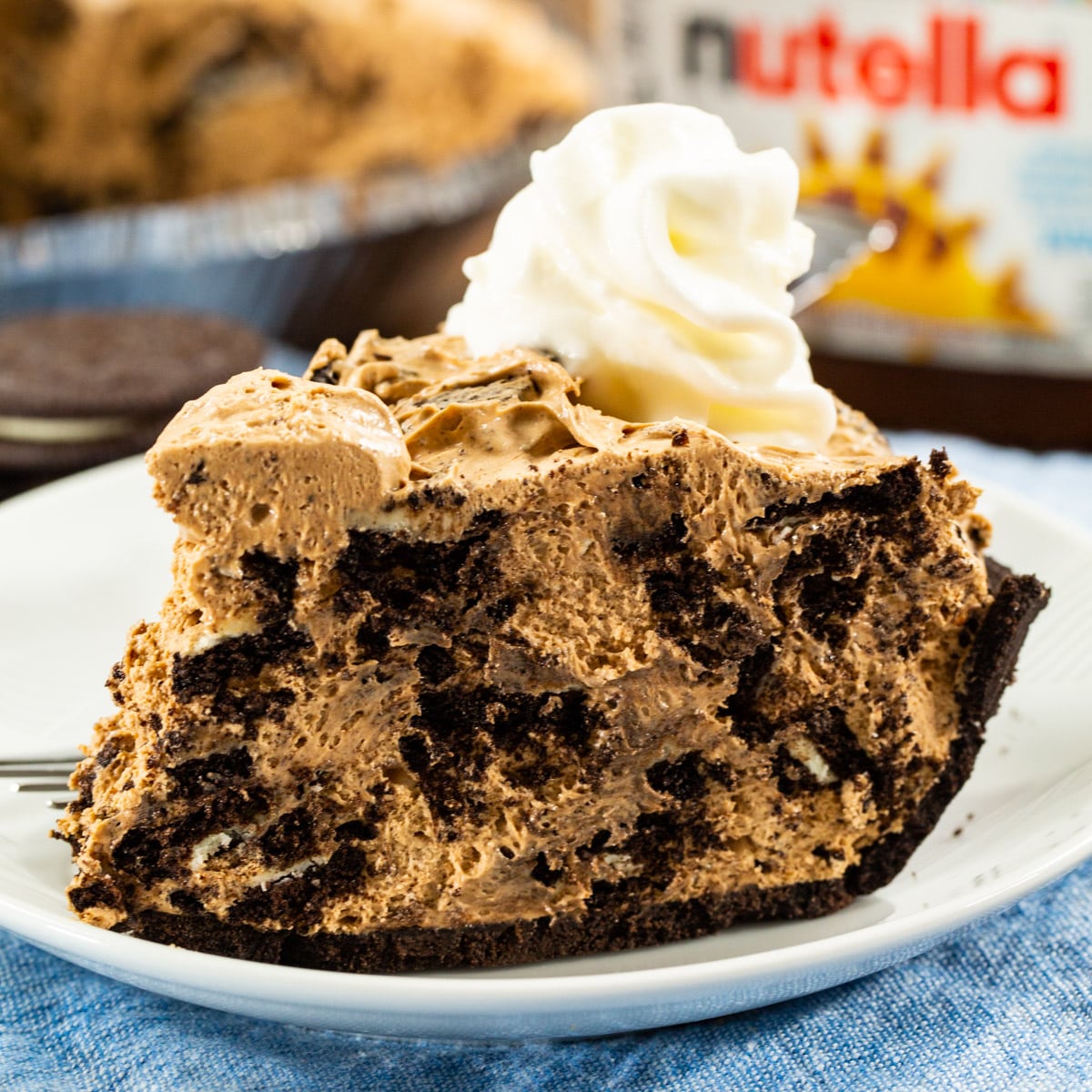 Slice of Nutella Oreo Pie on a plate.