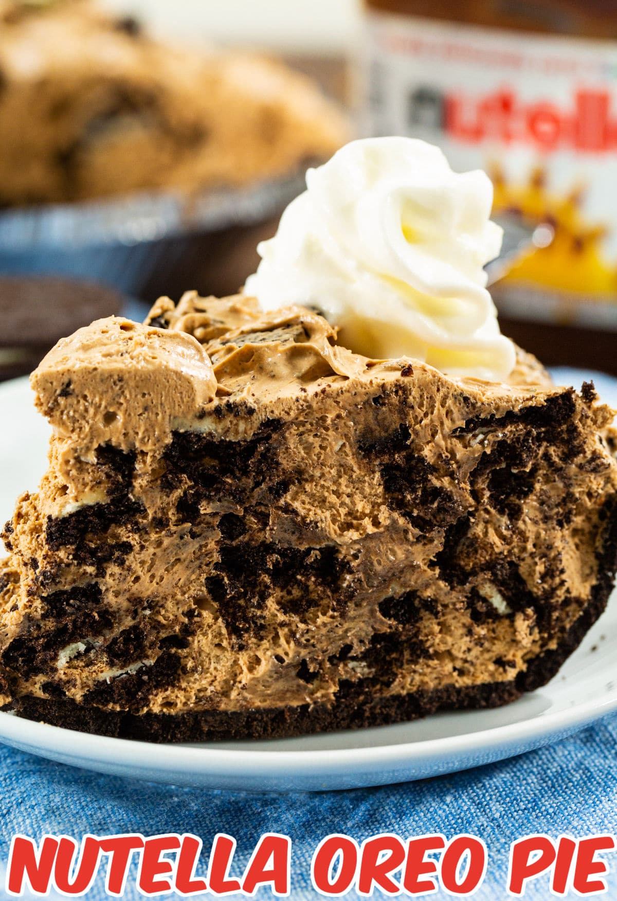 Slice of Nutella Oreo Pie on a plate.