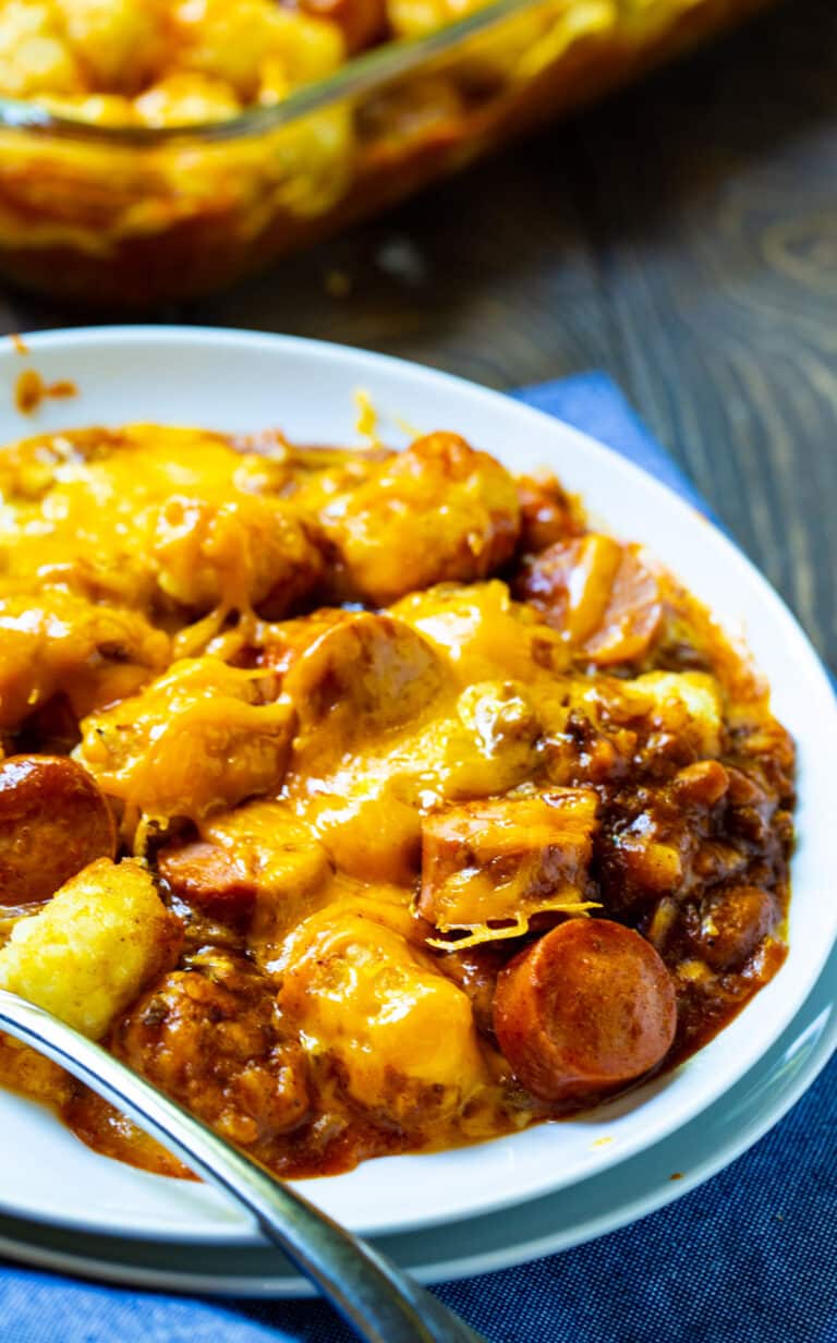 Cheesy Hot Dog Tater Tot Casserole - Spicy Southern Kitchen